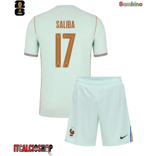 Francia William Saliba #17 Seconda Maglia Bambino Mondiali 2026 Manica Corta (+ Pantaloni corti)